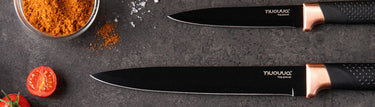 Rose Gold and black Stainless Steel Knife set - Nuovva sold at KochKochin. Classy and stylish knives.