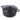 Black cast iron Dutch oven with lid.