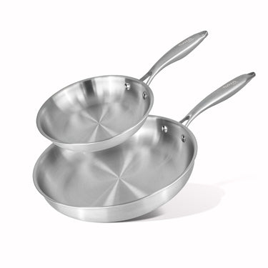 2pcs stainless steel frying pan set includes 20cm frying pan & 28cm frying pan.