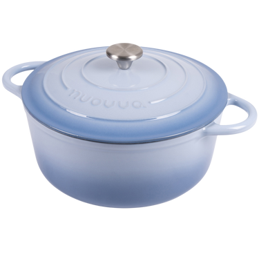 Coastal blue Dutch oven with lid.