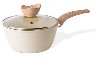 Cream saucepan with lid and wooden handle