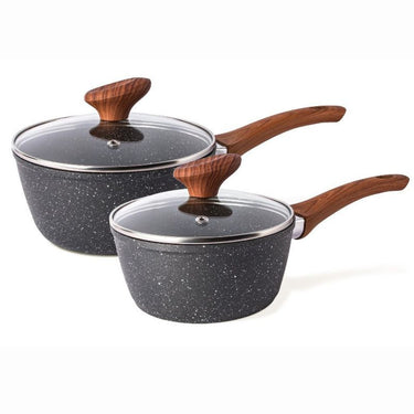 Induction saucepan set with glass lid
