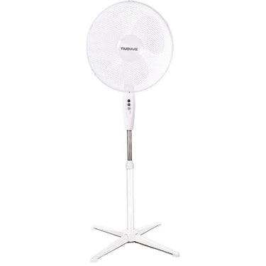 White oscillating standing fan for portable cooling