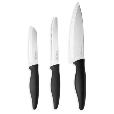 Black set of 3 kitchen knives - Chefs knife, tomato knife and paring knife