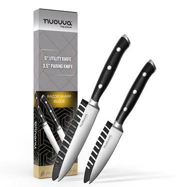 Nuovva kitchen knife set with utility knife and paring knife.