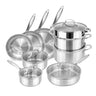 Nuovva 14pc cookware set of stainless steel saucepans, frying pans, stock pots and more. 