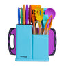 17pcs colorful kitchen utensils & kitchen knives with storage block, knife slots and a chopping board for compact kitchen solutions. 