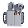 Nuovva 17pcs grey kitchen utensils and kitchen knives with storage block and chopping board. 