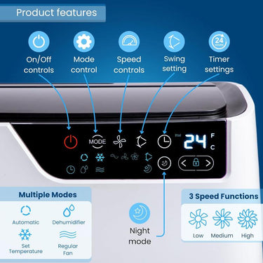 Portable air conditioner with remote control and customisation. 
