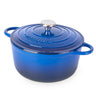 Dark blue cast iron with lid.