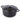 Black cast iron Dutch oven with lid.