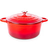 Red cast iron casserole pot with lid. Dutch oven with lid. 