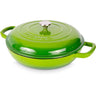 Shallow cast iron casserole dish with lid