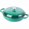 Green cast iron casserole dish with lid. 