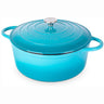 Blue cast iron cookware with lid