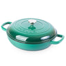 Dark green cast iron cookware. Casserole dish with lid. 