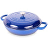 Shallow cast iron casserole dish with lid for stove to oven cooking. 