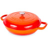shallow cast iron casserole dish with lid, cookware compatible for all stove types. 