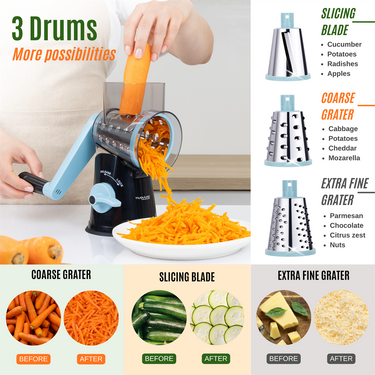 Rotary Drum Grater with Stainless Steel Blades – 4 Pieces, Blue, Nuovva