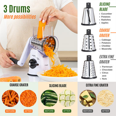 Rotary Drum Grater with Stainless Steel Blades – 4 Pieces, White, Nuovva