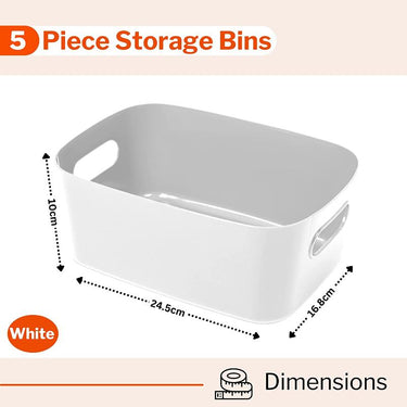 Stackzy set of 5 white storage baskets - 24cmx10cm for easy kitchen organization. 