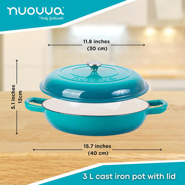 3L cast iron pot with lid. Casserole dish with lid for healthy cooking. 