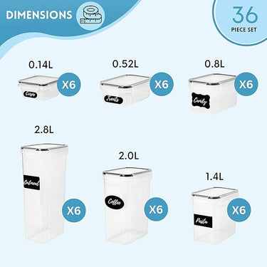 36 piece kitchen set. Cereal containers and food storage. 
