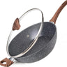 Marble sauté pan with glass lid and wooden handle 