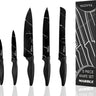 Black marble chef knives set. Set includes chef knives, carving knife, slicing knife and more. 