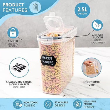 Airtight Cereal Food Storage Containers 2.5L - 2Pcs, shop kitchen organisation
