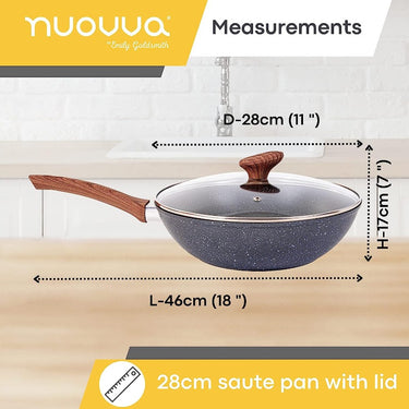 28cm wok granite pan with glass lid