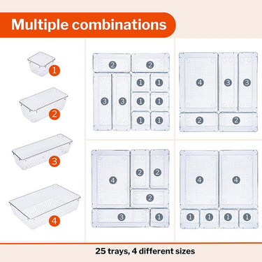 25 piece clear drawer organiser set