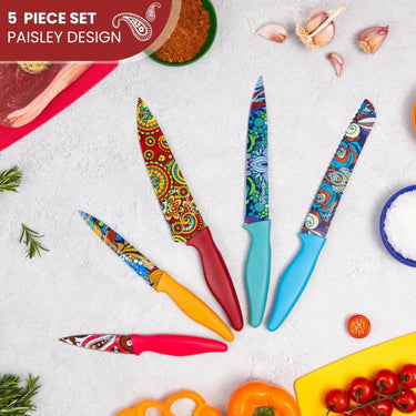 Paisley design chefs knives set