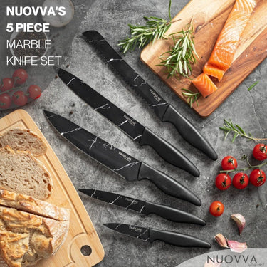 Marble kitchen knife set. Nuovva kitchen knife set with chef knife and bread knife. 
