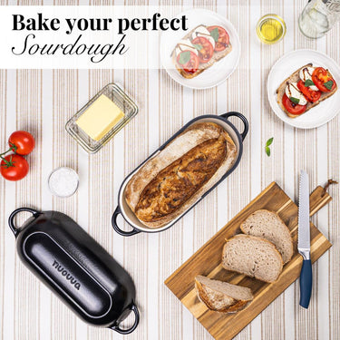 Bake your perfect sourdough with nuovva black cast iron bread loaf pan with lid