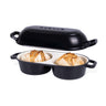 Black enemalled cast iron Dutch oven, double bread loaf pan with lid by nuovva