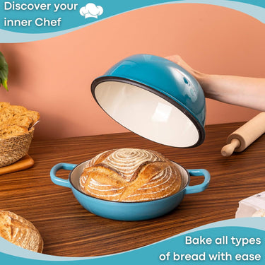 Discover your inner chef with the nuovva light blue cast iron bread pan - bake all types of bread with ease. 