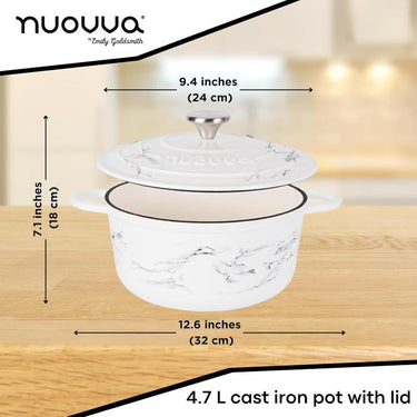 4.7L marble cast iron pot with lid. Cast iron casserole dish. 
