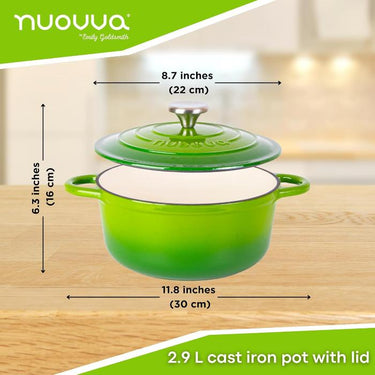 Nuovva 22cm cast iron Dutch oven, Cast iron pot with lid. 