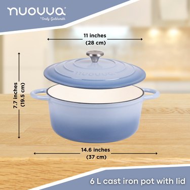 6L cast iron pot with lid. Coastal blue Dutch oven. 