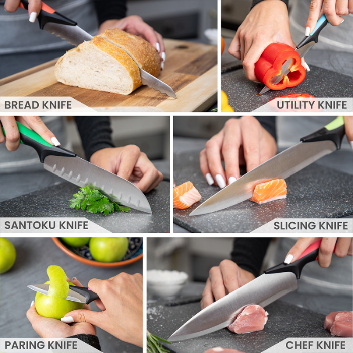 Knife Color Code Colour-Coded Kitchen Knife Set With Block (Multiple Sizes) 5 and 17 Pi ...