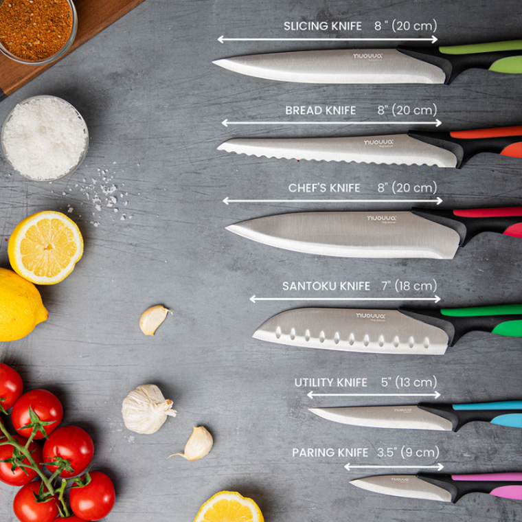 Knife Color Code Colour-Coded Kitchen Knife Set With Block (Multiple Sizes) 5 and 17 Pi ...