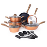 15pcs Copper cookware set, saucepans, frying pans and stock pots with lids. Includes kitchen utensil. 