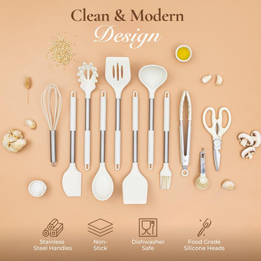 36-Piece Silicone Kitchen Utensils Set with Stainless Steel Handles, by Nuovva