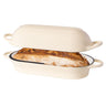 Cream cast iron bread loaf pan with lid and handles for easy home made bread baking