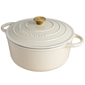 Nuovva cream cast iron casserole pot with lid, handles and gold knob