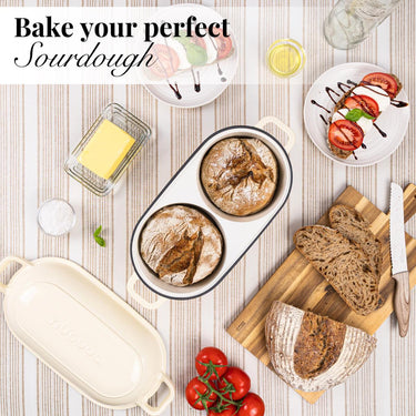 Bake your perfect sourdough with nuovva cream cast iron bread baking loaf pan with lid