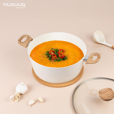 nuovva cream stockpot with glass lid for home cooking