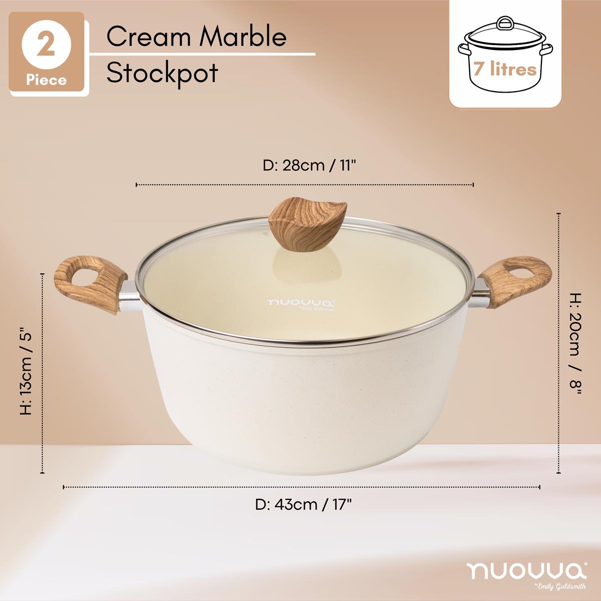 Cream Non Stick Stock Pot with Glass Lid - 28cm, by Nuovva – Koch & Köchin