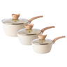 3 pack kitchen saucepan with handle and glass lid. Induction saucepan